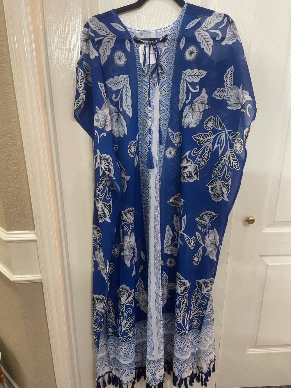 Blue Floral Women's Swim Coverup Kaftan